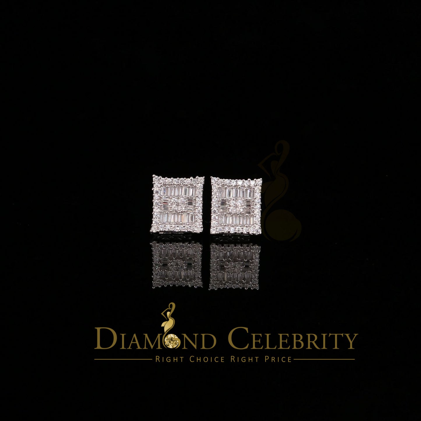 DiamondCelebritees  Hip Hop White 925 Silver 0.68ct Cubic Zirconia Women's & Men's Square Earrings
