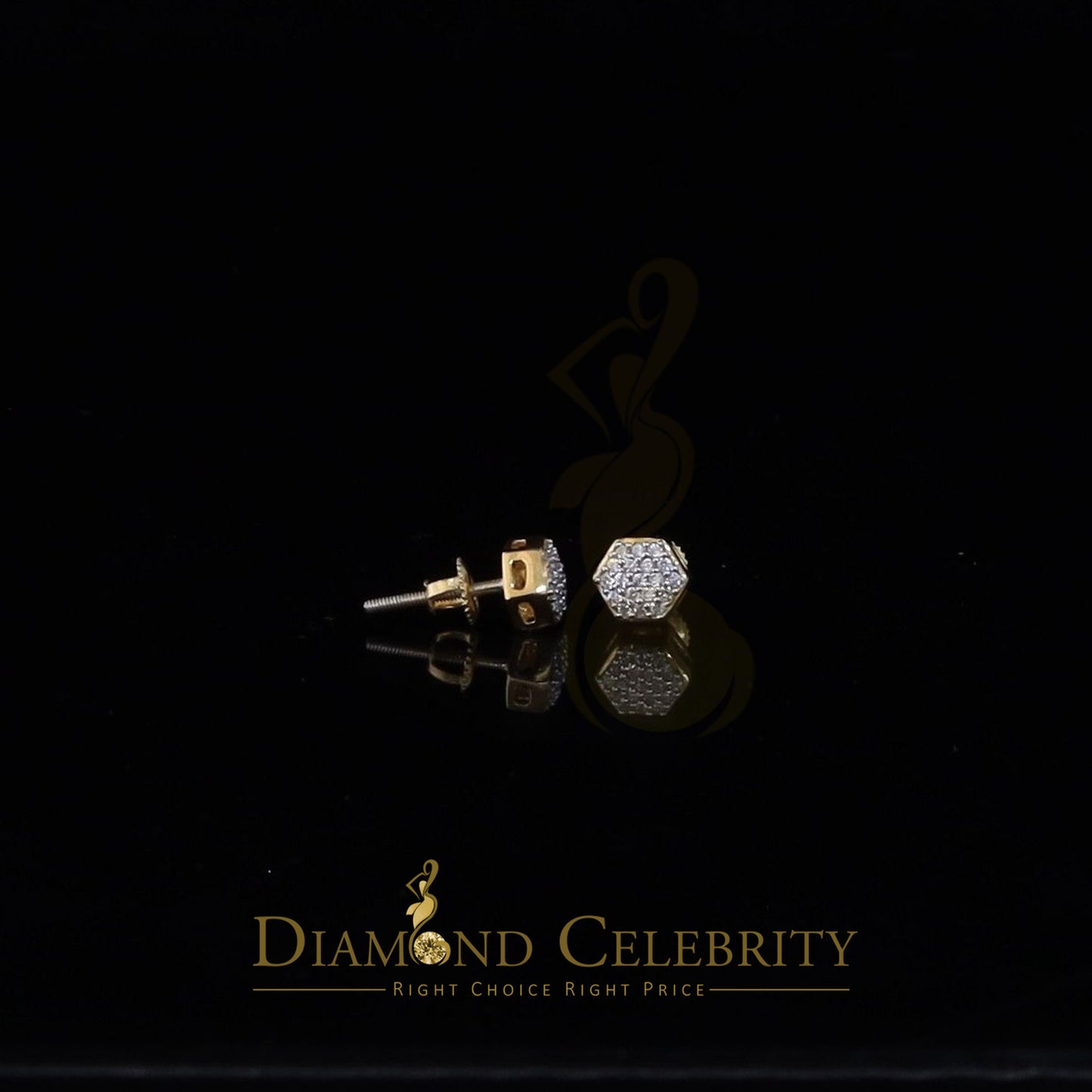 DiamondCelebritees  925 Yellow Silver 0.38ct Cubic Zirconia Women's & Men Hip Hop Hexagon Earrings