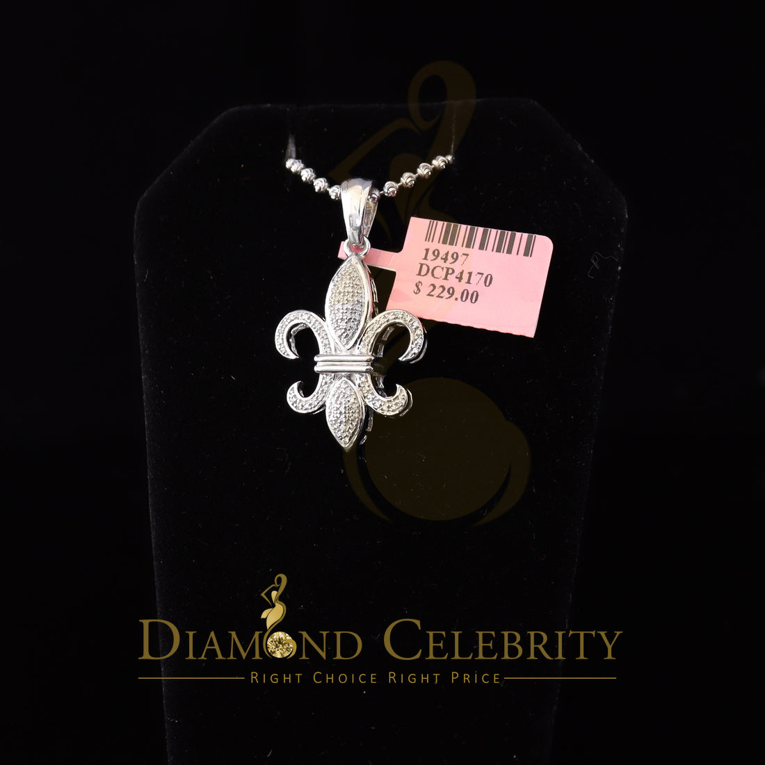 DiamondCelebritees White 925 Fleur de Lis Shape Sterling Silver Pendant with 0.50ct Cubic Zirconia