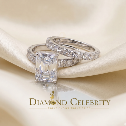 DiamondCelebritees 925 Silver Mens/Women Bridal Rings Emerald Shape Size 8 White 7.00ct Moissanite