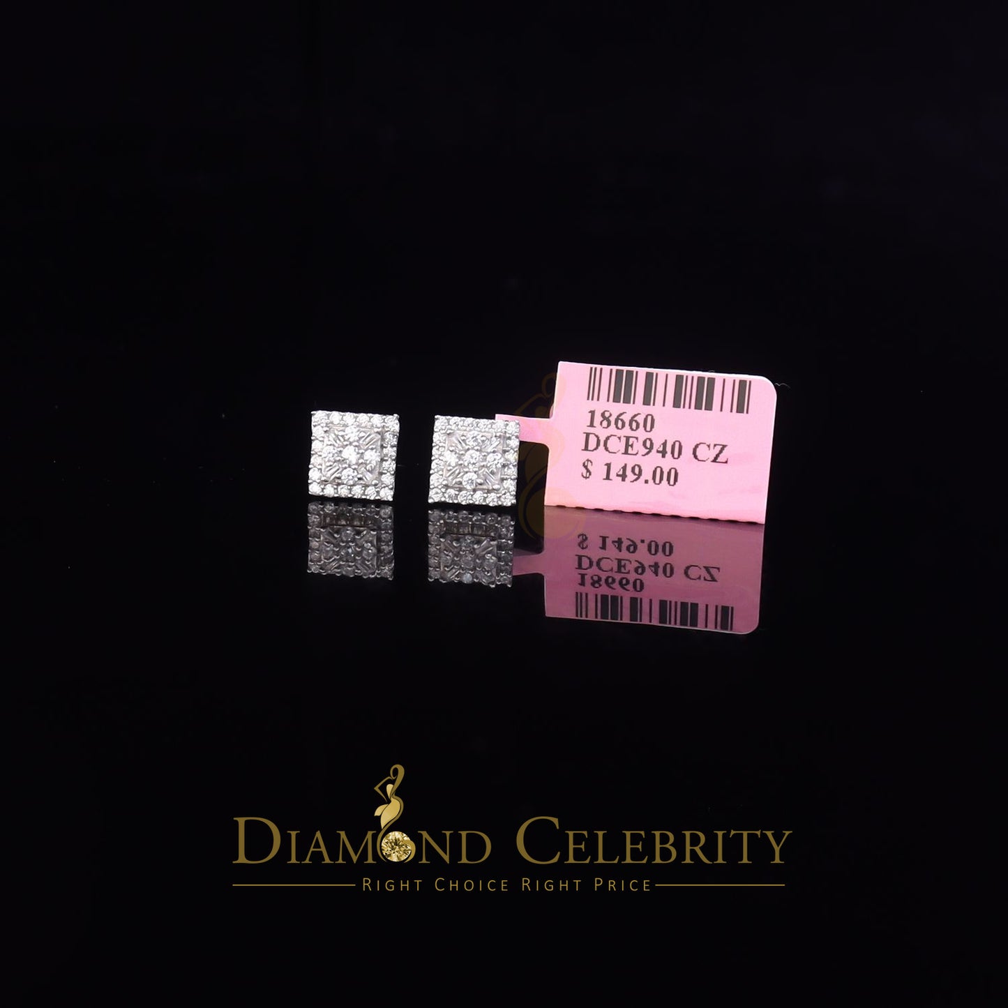 DiamondCelebritees  925 White Sterling Silver 0.74ct Cubic Zirconia Square Women's Stud Earrings