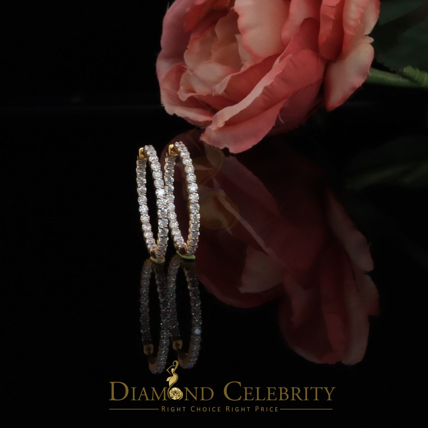 DiamondCelebritees 6.00ct Moissanite Yellow 925 Sterling Silver Women's In and Out Hoop Earrings