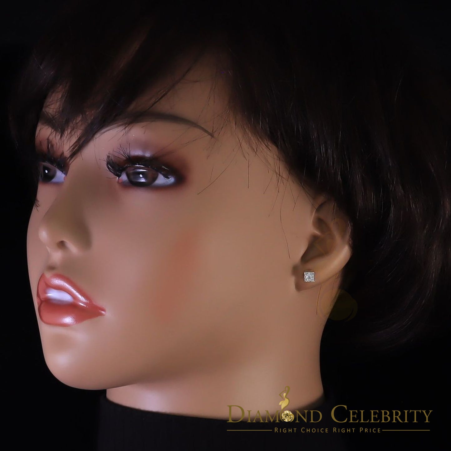 DiamondCelebritees 10k Real Yellow Gold 0.25ct VVS 'D' Color Real Moissanite Stud Square Earrings