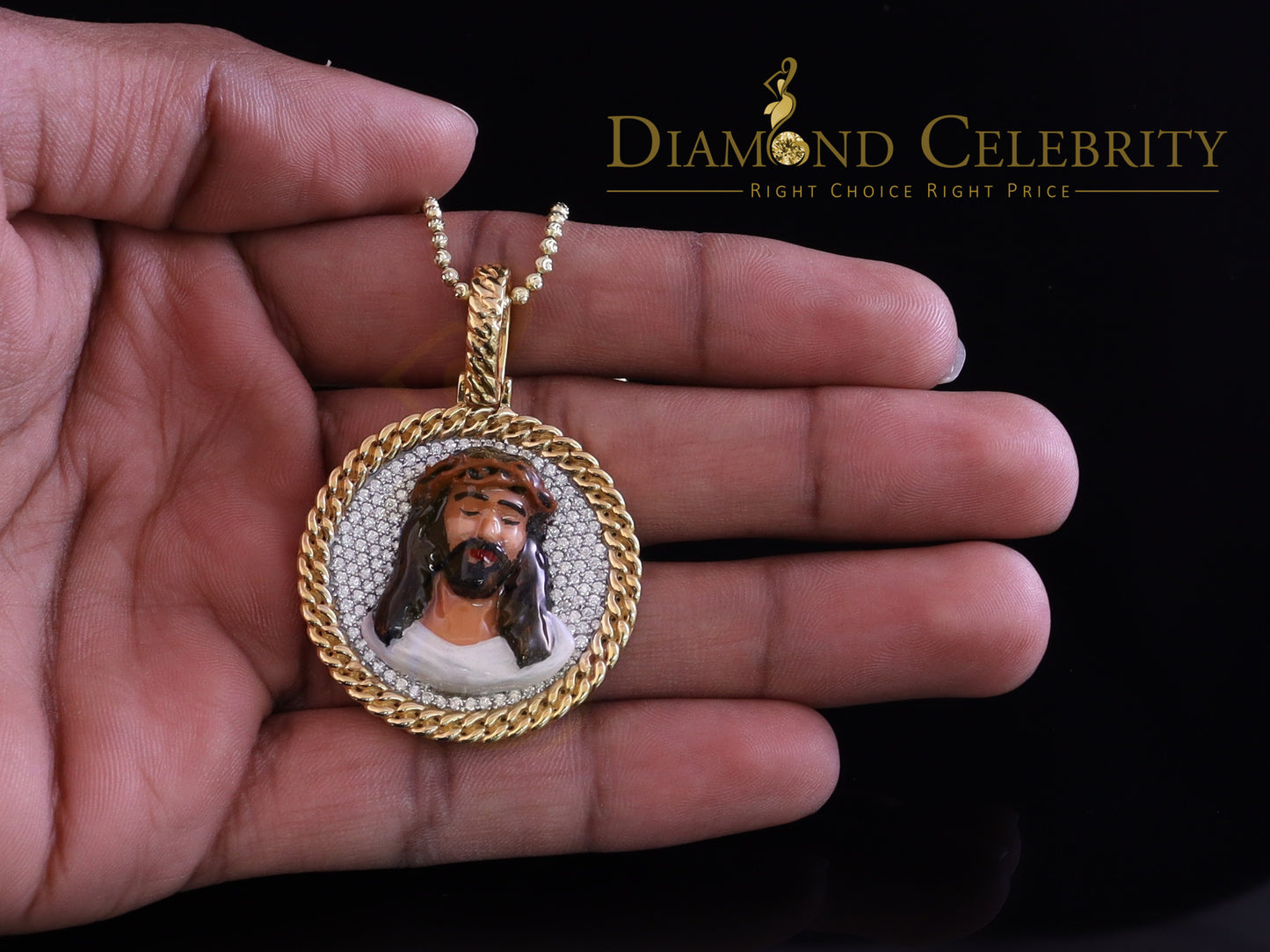 Diamondcelebritees 925 Sterling Silver 2.00ct W/Crushed Moissanite Yellow Jesus Charm Pendant