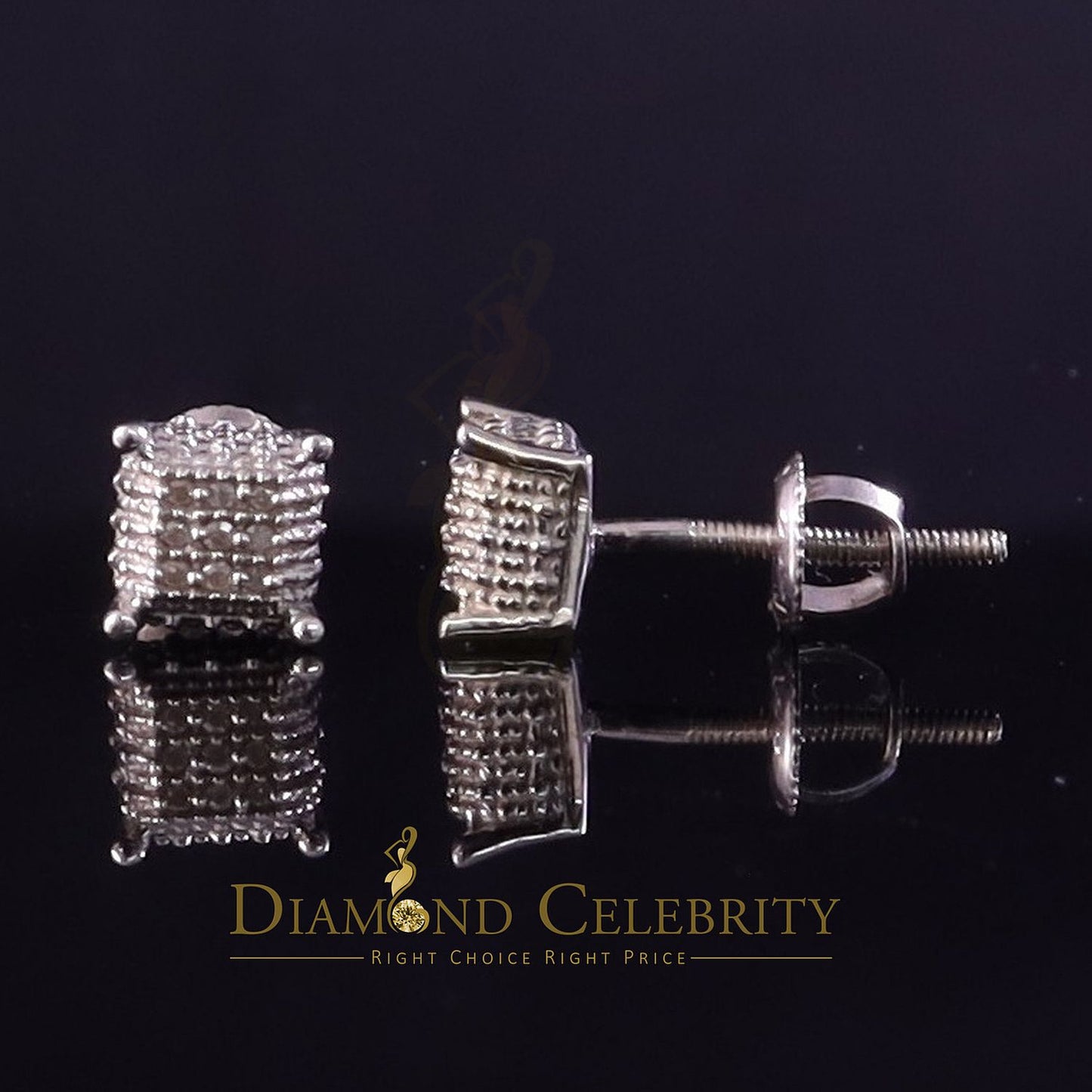 DiamondCelebritees Aretes Para Hombre 0.05ct Diamond 925 Silver Women & Men Square White Earrings