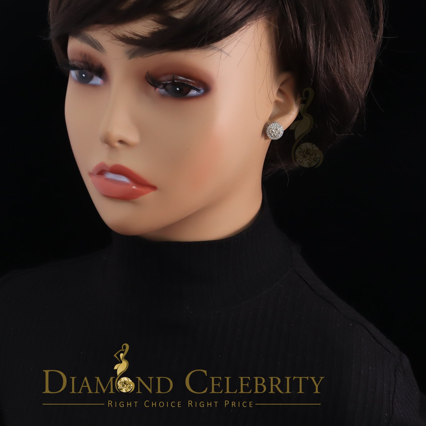 DiamondCelebritees 10K Real White Gold Real Diamond 1.25CT Men's/Women's Stud Round Earring