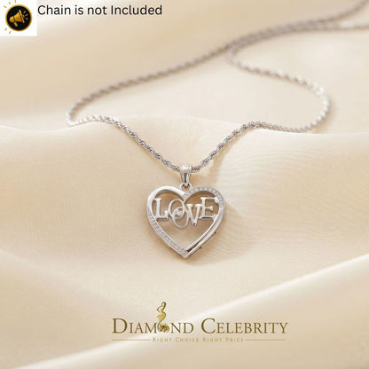 DiamondCelebritees  Real 0.15ct Diamond Sterling Silver LOVE HEART White Charm Necklace Pendant