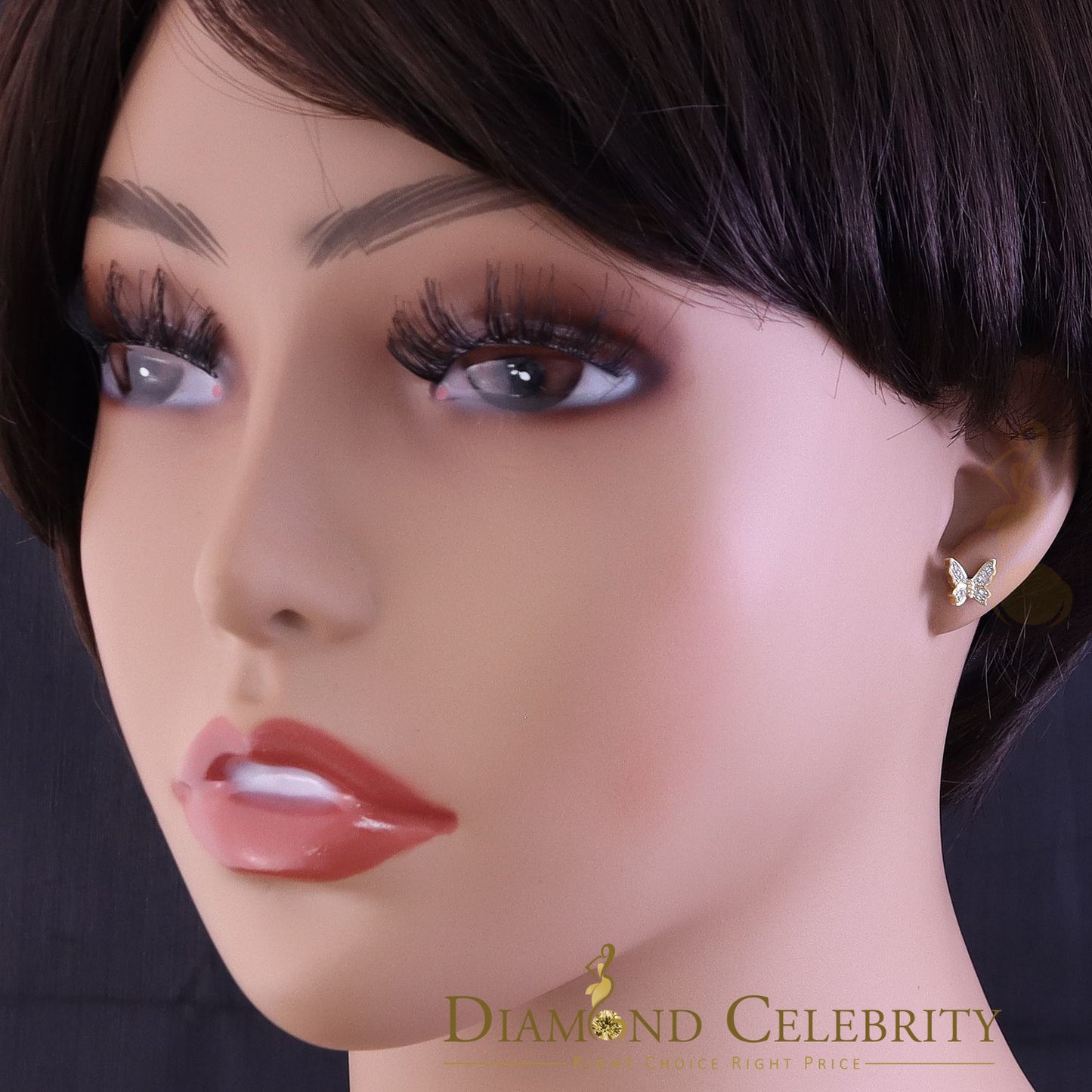 DiamondCelebritees  Women's 0.17ct Cubic Zirconia Butterfly Stud Earrings Yellow 925 Sterling Silver