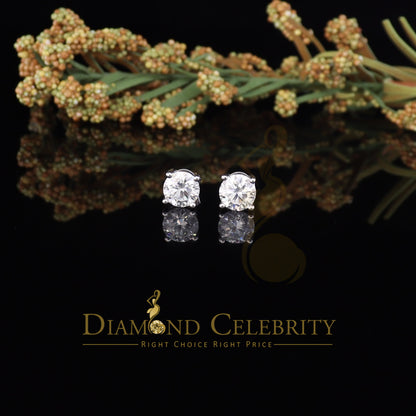 DiamondCelebritees 10k Real White Gold with 3.00ct Round VVS 'D' Color Moissanite Stud Earrings