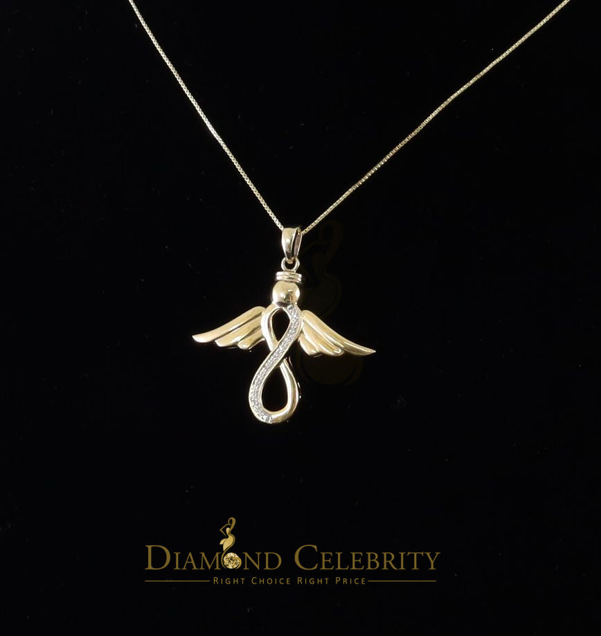 DiamondCelebritees  Real 0.05ct Diamond Sterling Silver Infinity with Wings Necklace Yellow Pendant