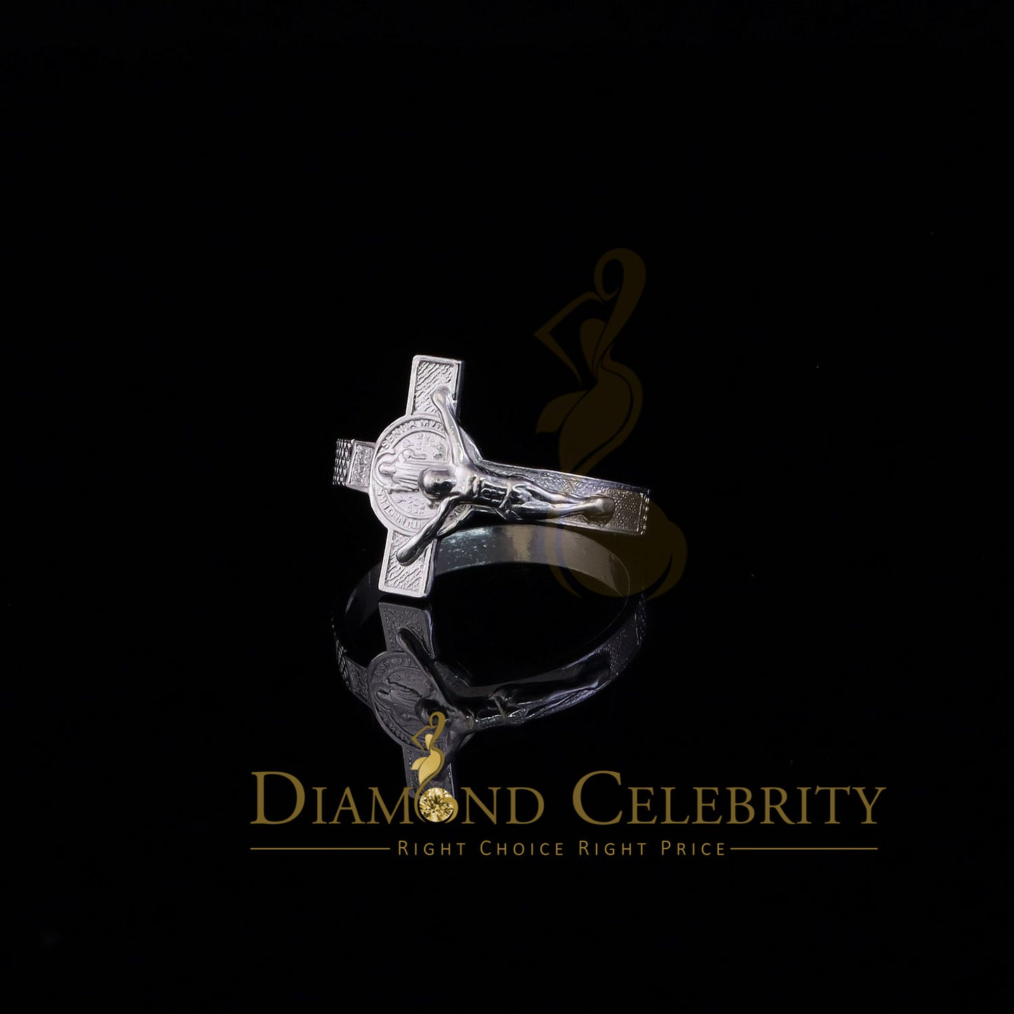 DiamondCelebritees Benito White 925 Sterling Silver St Benedict Religious Cross Women's Ring SZ 9.5