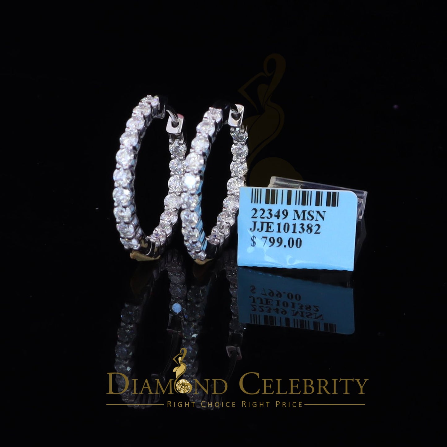 Diamondcelebritees 4.00ct Moissanite White 925 Sterling Silver Women's In and Out Hoop Earrings