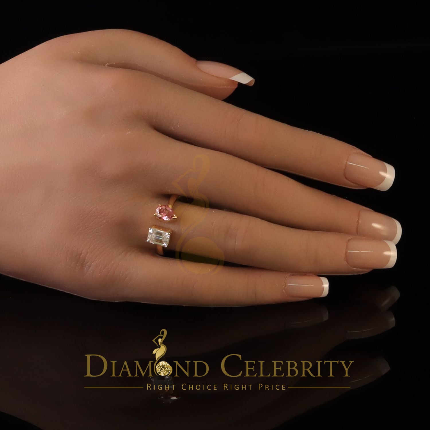 DiamondCelebritees 2.00CT Women's Silver Yellow VVS D Pink Moissanite Toi et Moi Engagement Ring SZ7