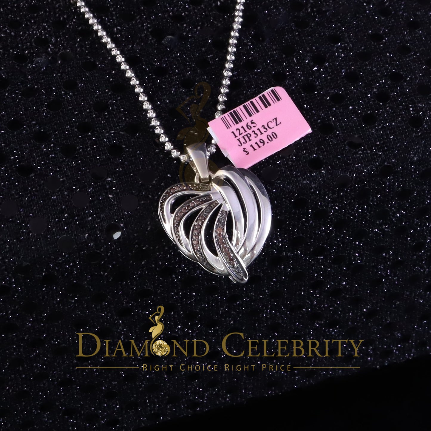 DiamondCelebritees White Heart Shape looking 925 Sterling Silver Pendant 0.22ct Cubic Zirconia