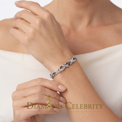 Diamondcelebritees 925 Sterling Silver Infinity Style 0.15CT Real Diamond Bracelet Size 7.5 Inch