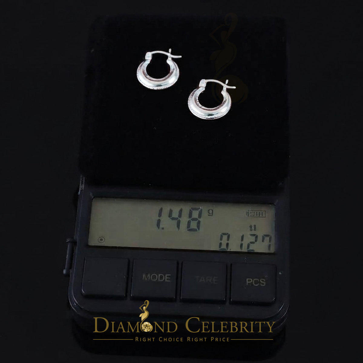 925 Sterling Silver Double-Row Beaded Hallow Vintage Balinese 15mm Hoop Earring