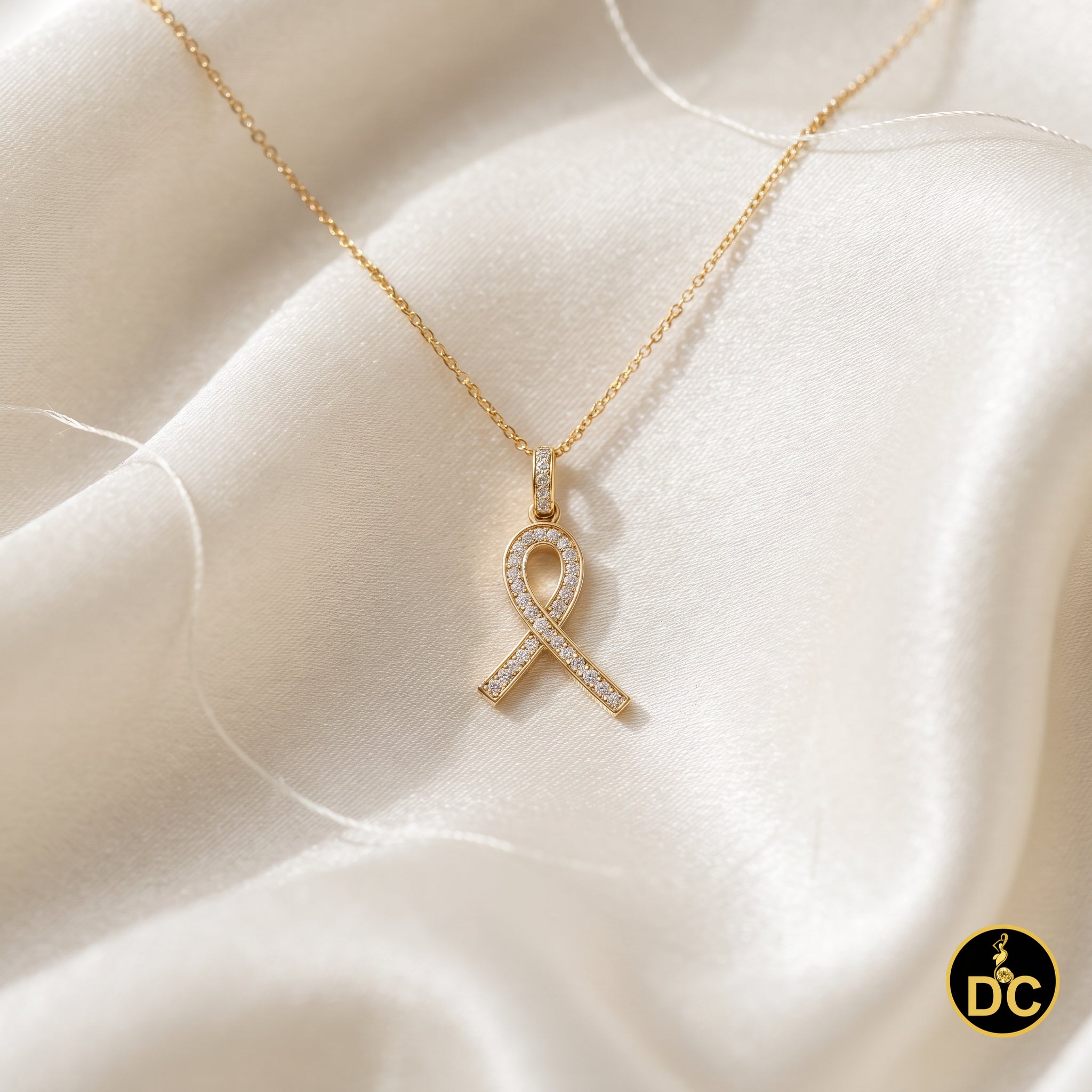 DiamondCelebritees 925 Silver Yellow Clear 0.50ct CZ Hope Ribbon Pendant for Breast Cancer Supports