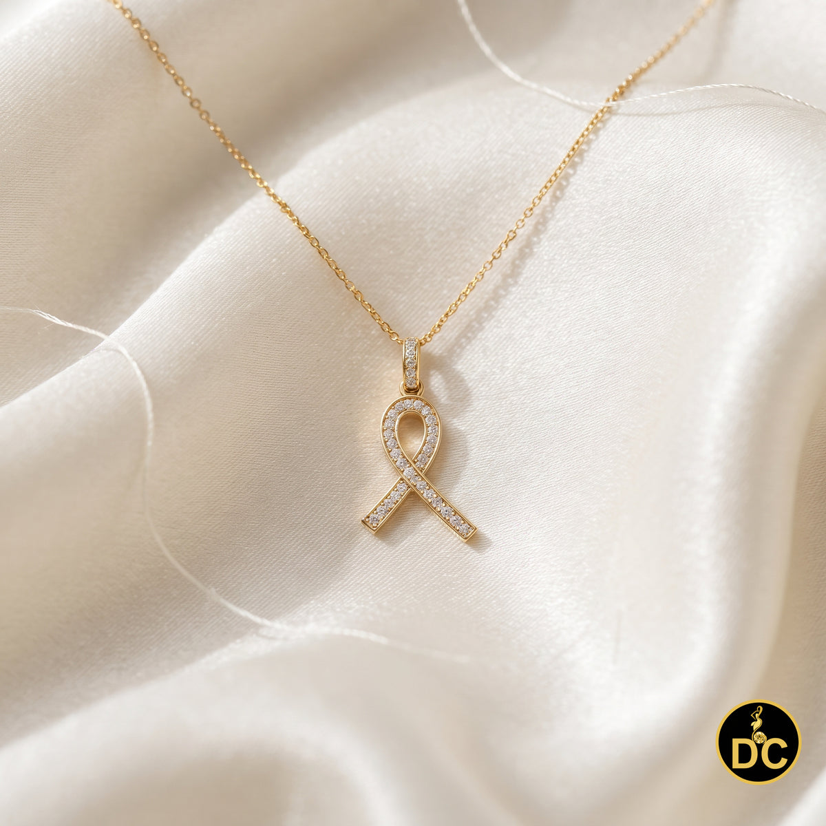 DiamondCelebritees 925 Silver Yellow Clear 0.50ct CZ Hope Ribbon Pendant for Breast Cancer Supports