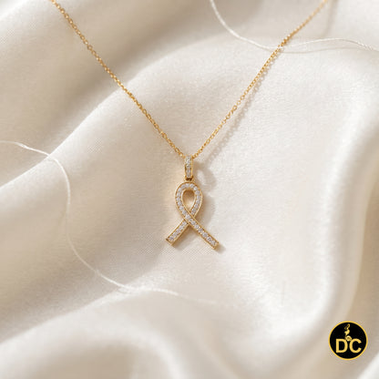 DiamondCelebritees 925 Silver Yellow Clear 0.50ct CZ Hope Ribbon Pendant for Breast Cancer Supports