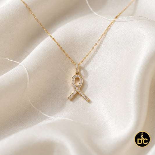 DiamondCelebritees 925 Silver Yellow Clear 0.50ct CZ Hope Ribbon Pendant for Breast Cancer Supports