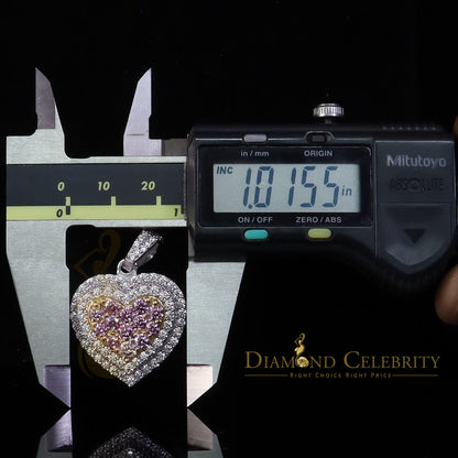 DiamondCelebritees 925 Silver White Women's 11.00 ct VVS'D' Pink Moissanite 3D Double Heart Pendant