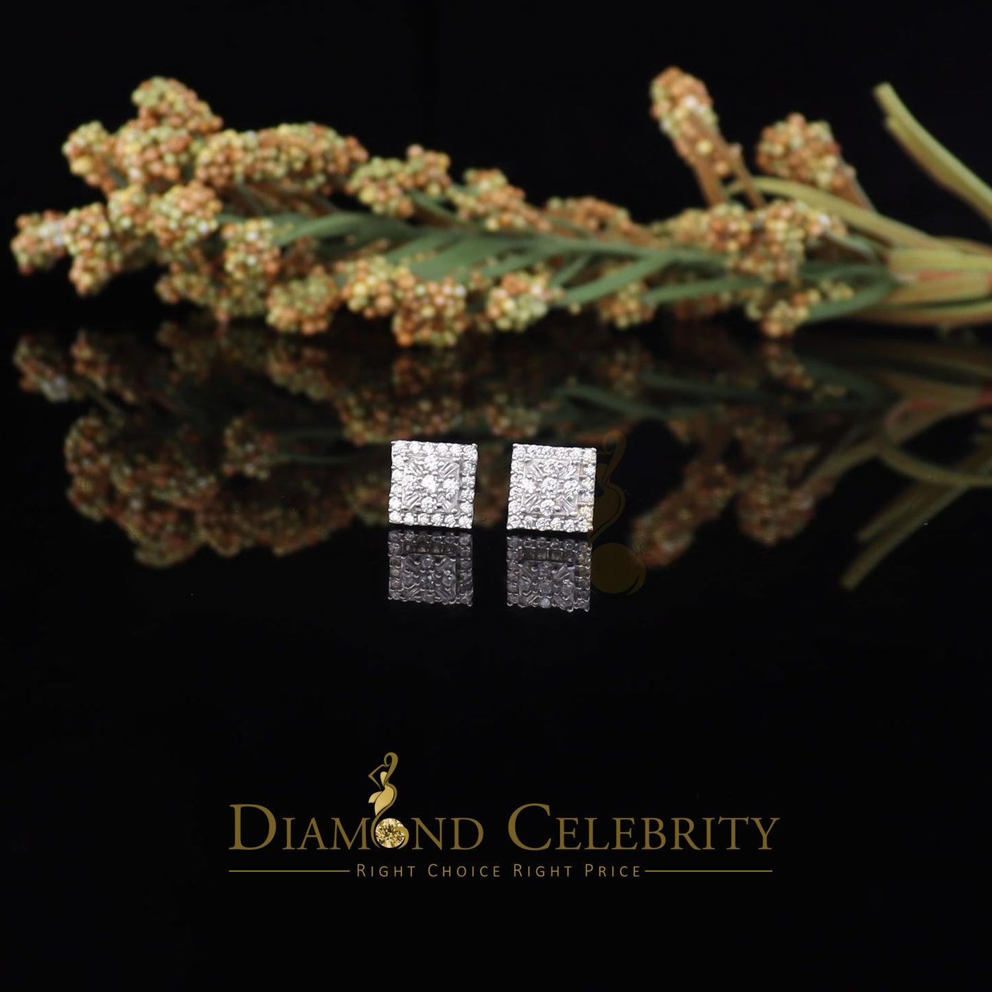 DiamondCelebritees  925 White Sterling Silver 0.74ct Cubic Zirconia Square Women's Stud Earrings