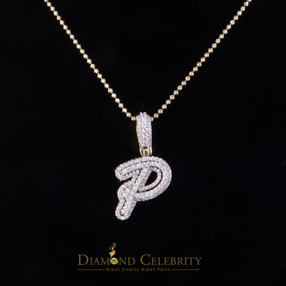 DiamondCelebritees Yellow Cursive 3D Alphabet Shape 925 Sterling Silver Cubic Zirconia Pendant