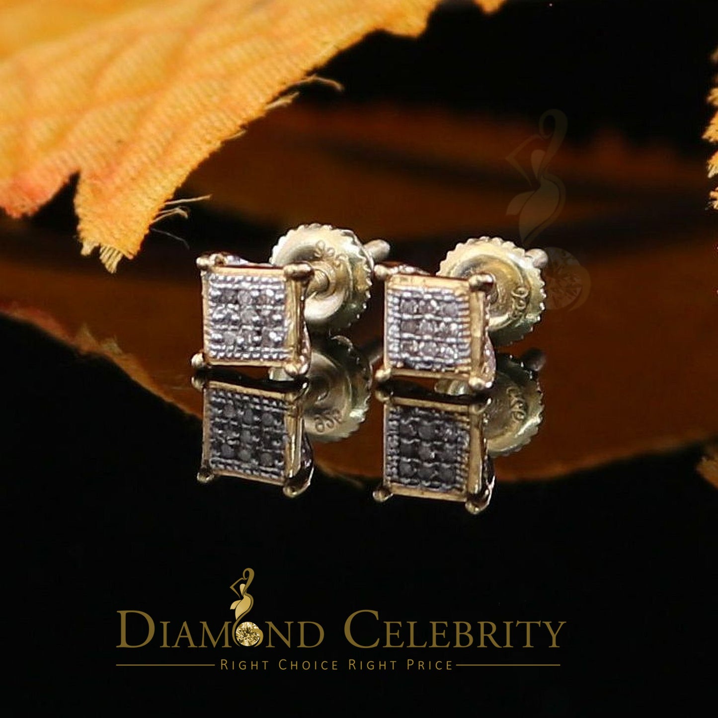 DiamondCelebritees 0.05ct Diamond Collection Yellow 925 Sterling Silver Women & Men Square Earrings