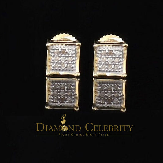 DiamondCelebritees 925 Sterling Silver 0.05ct Genuine Diamond Women's & Men's Yellow Square Earring