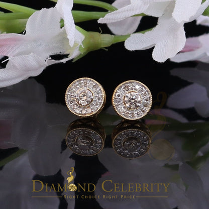 DiamondCelebritees Real 10k Yellow Gold Round Stud 0.50ct Earrings with Real Diamonds