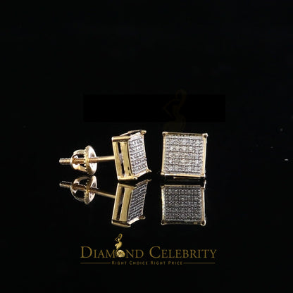 DiamondCelebritees Real 10k Yellow Gold Square Stud Earrings with 0.15CT Real Diamonds