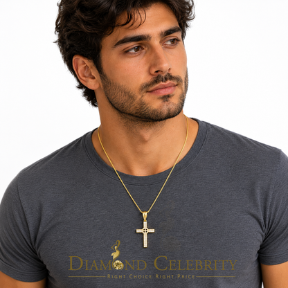 DiamondCelebritees  Real 0.25ct Diamond 925 Sterling Silver CROSS Charm Necklace Yellow Pendant