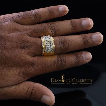 DiamondCelebritees Big 0.25ct Real Diamond 925 Yellow Miracle set Silver Wide Men's Band Ring SZ10