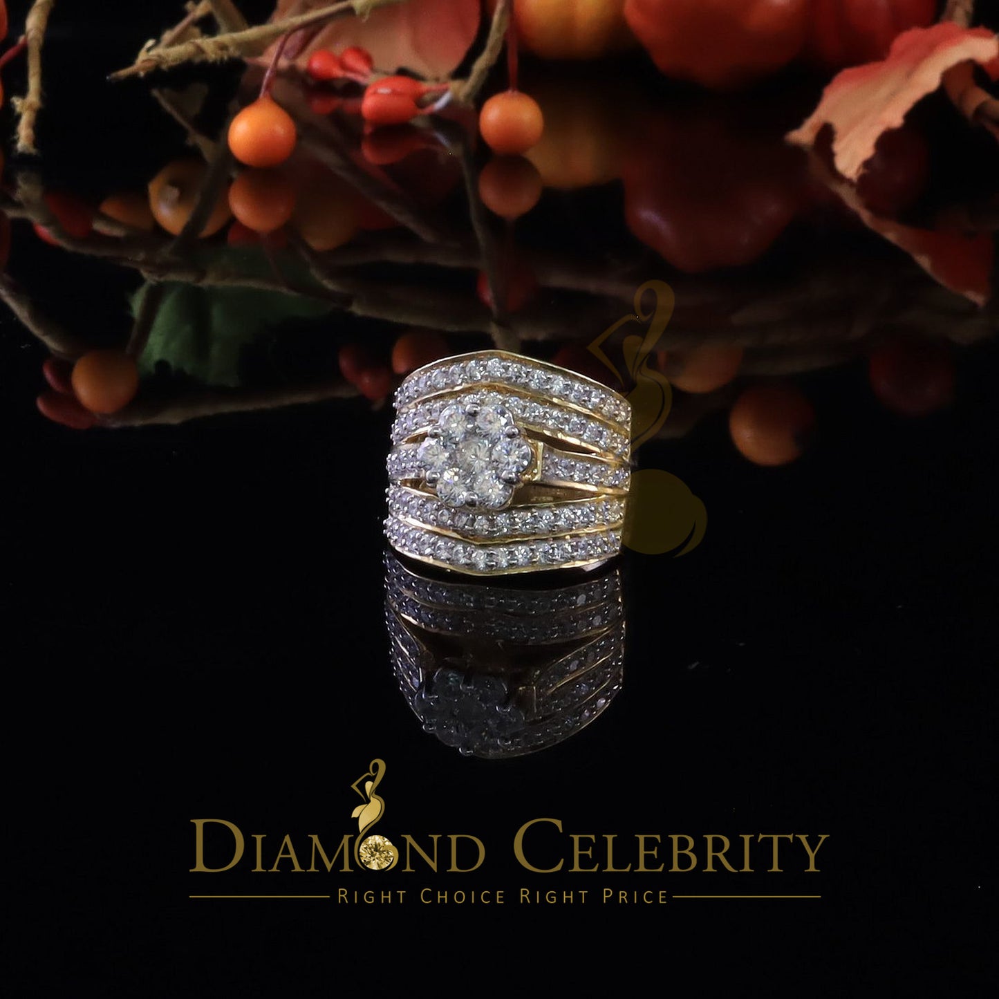 DiamondCelebritees Women's 6.00ct. Cubic Zirconia 925 Yellow Sterling Silver Floral Ring Size 8.5