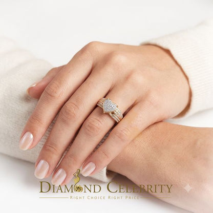 DiamondCelebritees 925 Yellow Sterling Silver Real Diamond 0.10ct Womens Engagement Heart Ring SZ 7
