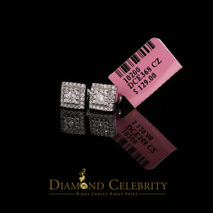 DiamondCelebritees  1.2ct Cubic Zirconia 925 White Sterling Silver Women's Hip Hop Square Earrings