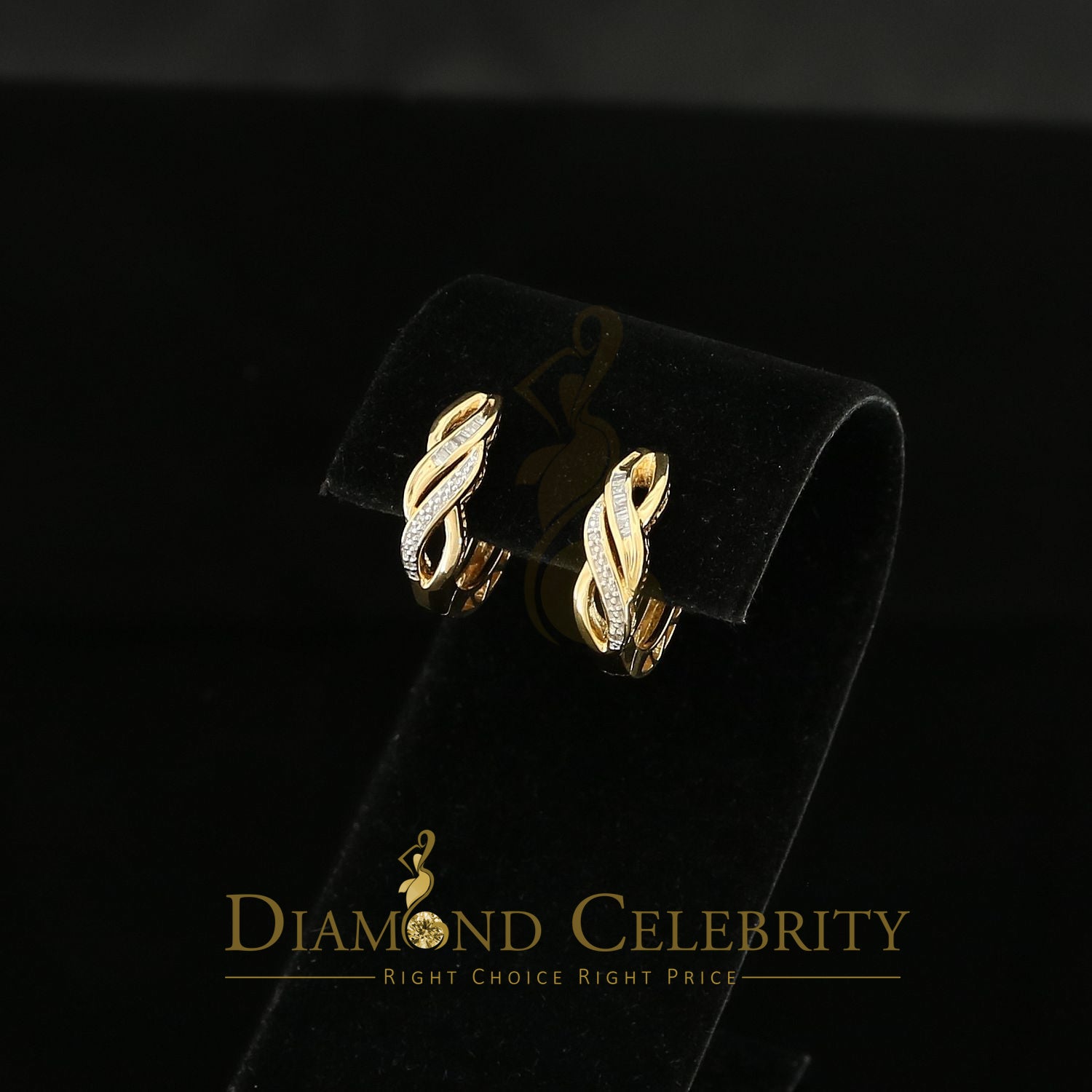 0.10ct Diamond 925 Sterling Silver Yellow Hoop Hola Stud Earring For Men / Women