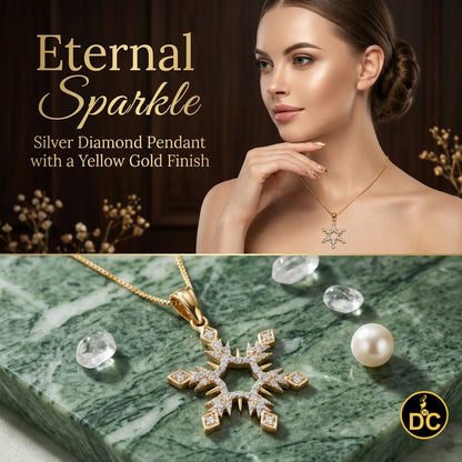 DiamondCelebritees 925 Sterling Yellow Silver Snowflake Pendant Necklace with 0.15ct Real Diamonds