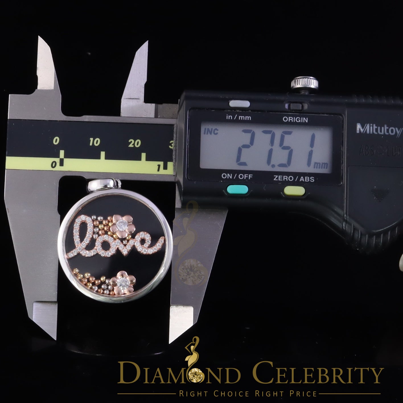 DiamondCelebritees Beautiful White Sterling Silver Charming LOVE Round Pendant with Cubic Zirconia