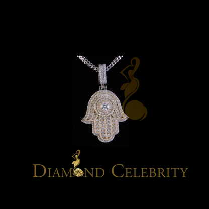 Diamondcelebritees  Big 5CT VVS D Moissanite White 2.5 Inch Silver Charm Hamsa Pendant for Men/Women