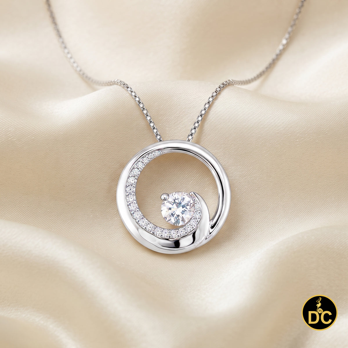 DiamondCelebritees 925 Silver Eternity Circle Swirl 2.50ct White 1 inch Cubic Zirconia Pendant