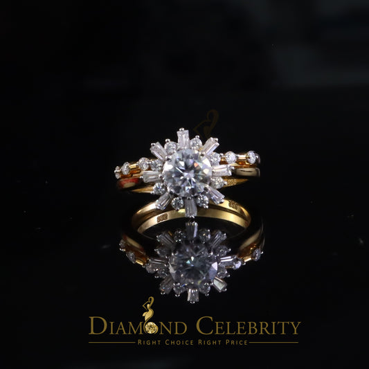DiamondCelebritees New Solitaire Bridal Yellow Silver 1.25ct VVS D Moissanite Ring SZ 7 for Women