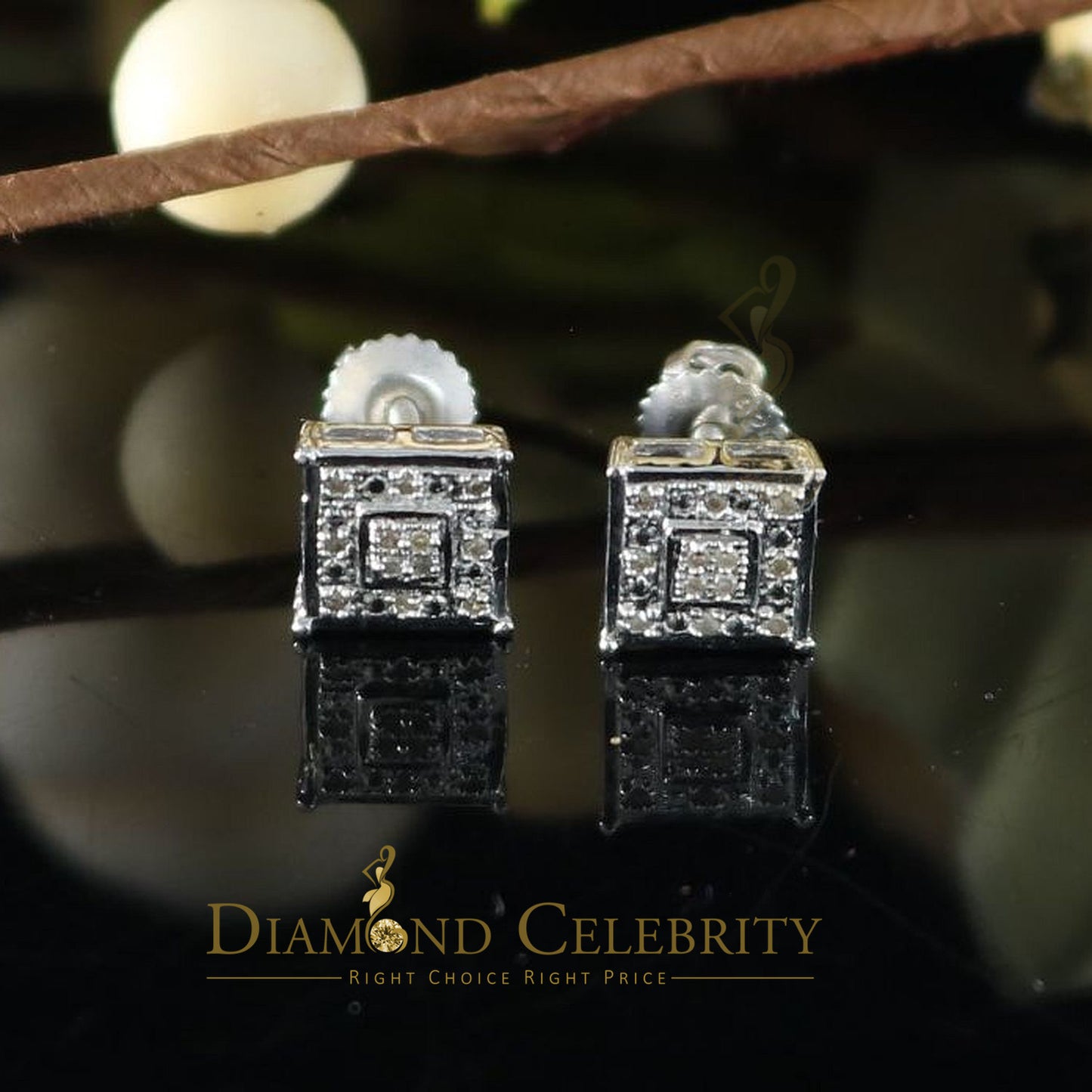 DiamondCelebritees 0.05ct Diamond 925 Sterling Silver White Stud Women's & Men's Square Earrings