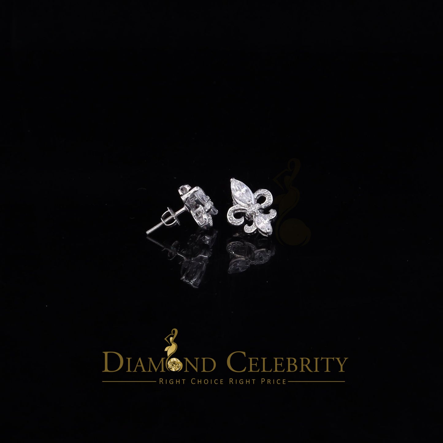 DiamondCelebritees  925 White Silver Womens Fleur de Lis Screw Back 2.43ct Cubic Zirconia Earrings