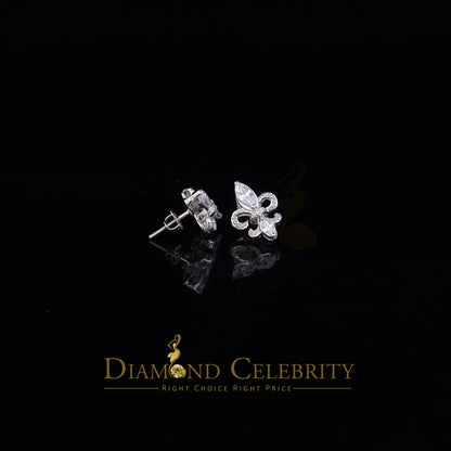 DiamondCelebritees  925 White Silver Womens Fleur de Lis Screw Back 2.43ct Cubic Zirconia Earrings