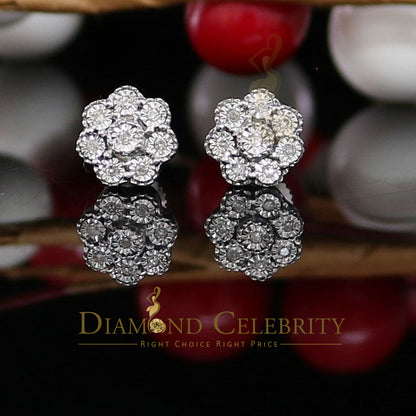 DiamondCelebritees 0.03ct Diamond 925 Sterling Silver White Floral Earrings For Men's & Women's