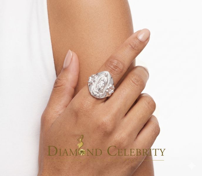 DiamondCelebritees Religious White 925 Silver Virgin Merry Portrait Guadalupe Band Women Ring SZ 8