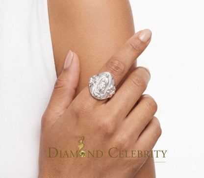 DiamondCelebritees Religious White 925 Silver Virgin Merry Portrait Guadalupe Band Women Ring SZ 8