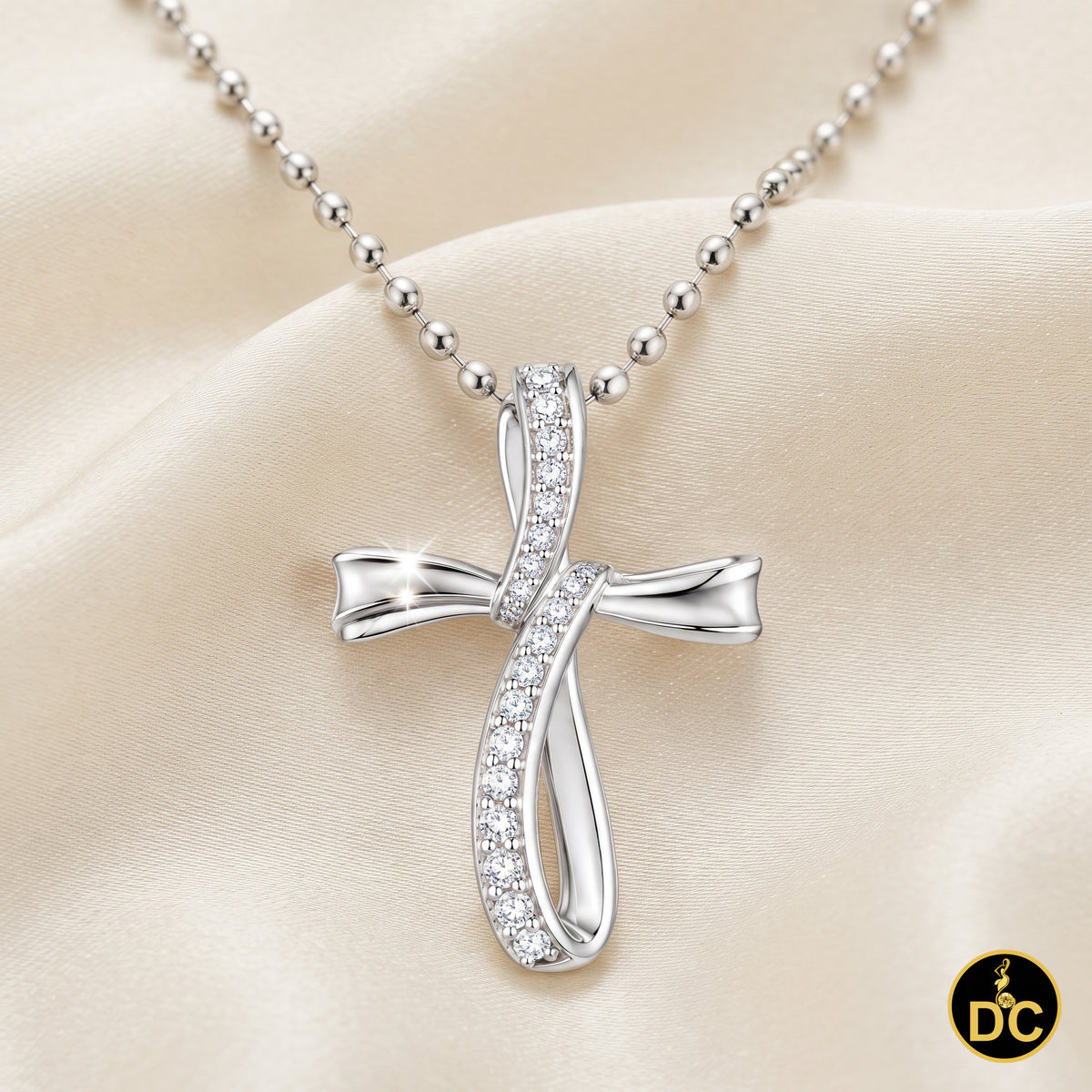 DiamondCelebritees 925 Sterling Silver 1.00INCH White Infinity CROSS Pendant 0.31ct Cubic Zirconia