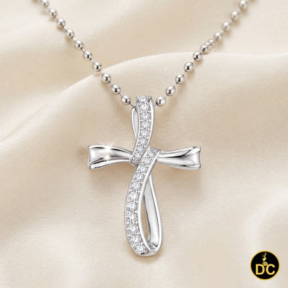 DiamondCelebritees 925 Sterling Silver 1.00INCH White Infinity CROSS Pendant 0.31ct Cubic Zirconia